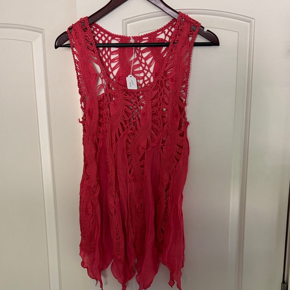Elegant Red Crochet Swim Cover-Up
